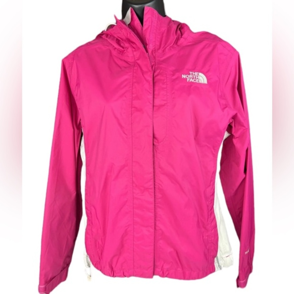The North Face sz S pink & white Hyvent hooded All-weather windbreaker jacket